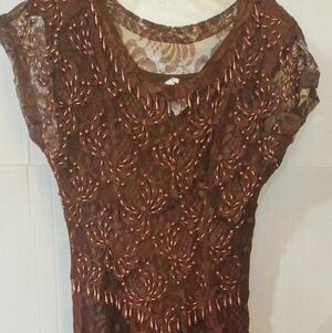 Gorgeous Chocolate Brown Beaded Lace Gown. Jasmine By Kvm Sz S.
